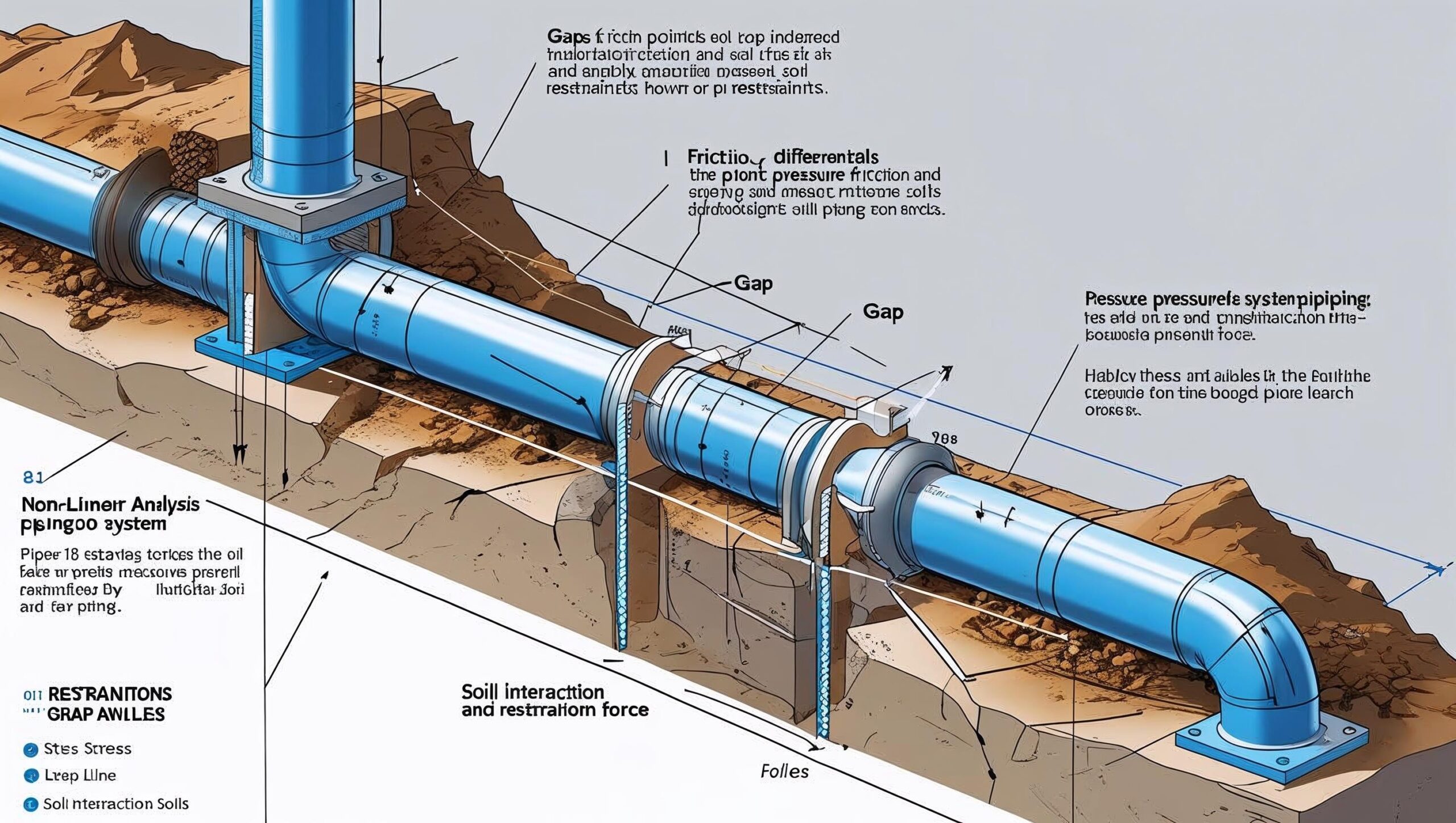 Nonlinear piping stress analysis with gaps friction and soil restraints