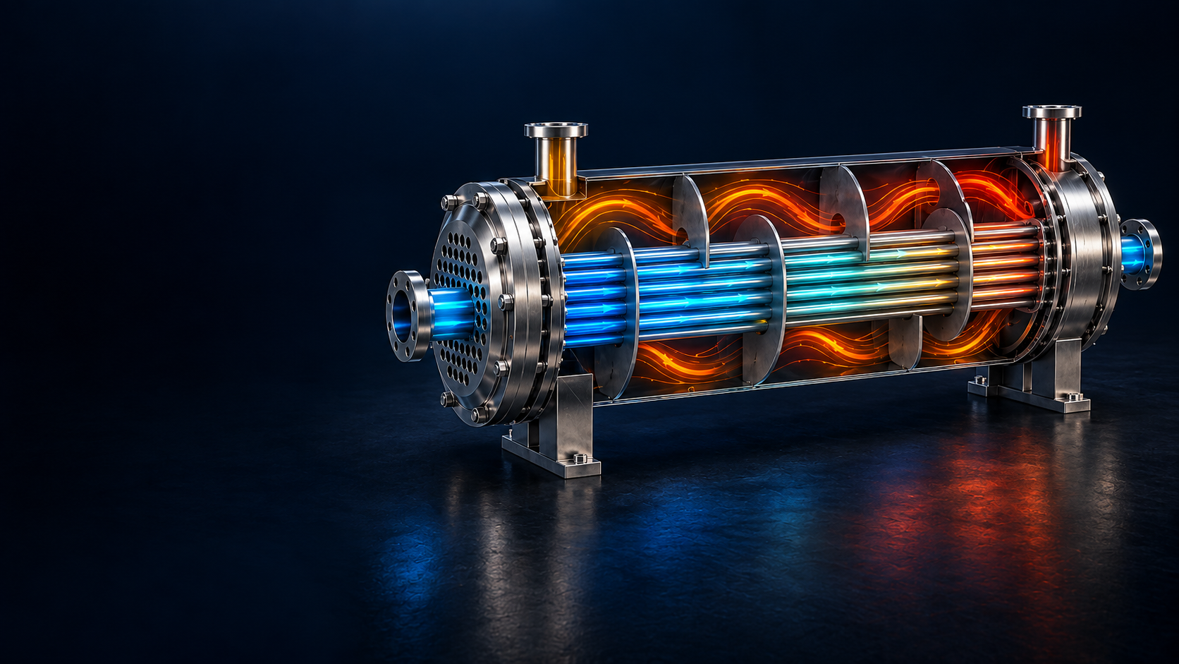 CFD analysis visualization of a counter-flow shell-and-tube heat exchanger